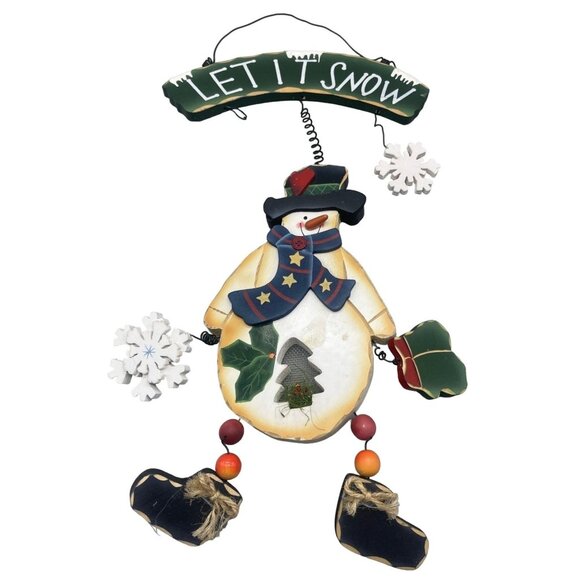 unknown Other - Christmas art wall hanging holiday snowman wood snowflakes white blue tree READ